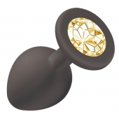 Чёрная анальная пробка Emotions Cutie Medium с желтым кристаллом - 8,5 см. - Lola Games - купить с доставкой в Воронеже