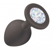 Чёрная анальная пробка Emotions Cutie Medium с прозрачным кристаллом - 8,5 см. - Lola Games - купить с доставкой в Воронеже