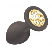 Чёрная анальная пробка Emotions Cutie Small с жёлтым кристаллом - 7,5 см. - Lola Games - купить с доставкой в Воронеже