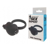 Чёрное эрекционное кольцо с вибрацией Sex Expert - Sex Expert - в Воронеже купить с доставкой