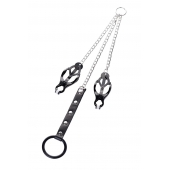 Черно-серебристые зажимы для сосков с кольцом для пениса TOYFA Metal - ToyFa - купить с доставкой в Воронеже