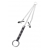 Серебристо-чёрные зажимы для сосков с кольцом для пениса TOYFA Metal - ToyFa - купить с доставкой в Воронеже