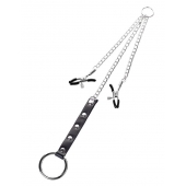 Серебристо-чёрные зажимы для сосков с кольцом для пениса TOYFA Metal - ToyFa - купить с доставкой в Воронеже