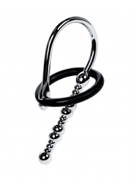 Серебристый уретральный плаг-бусины TOYFA Metal с мягким фиксириющим кольцом - ToyFa - купить с доставкой в Воронеже