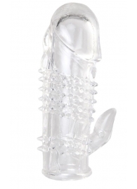 Прозрачная гелевая насадка с шипами и клиторальным отростком - 13 см. - Toyfa Basic - в Воронеже купить с доставкой