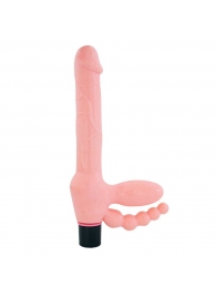 Телесный безремневой страпон с анальным отростком - Erowoman-Eroman - купить с доставкой в Воронеже