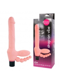 Телесный безремневой страпон с анальным отростком - Erowoman-Eroman - купить с доставкой в Воронеже