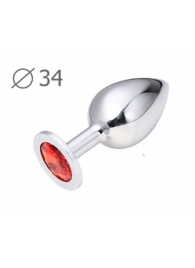 Коническая серебристая анальная втулка с красным кристаллом - 8,2 см. - Anal Jewelry Plug - купить с доставкой в Воронеже