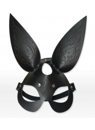 Чёрная кожаная маска с длинными ушками и эффектом тату - Sitabella - купить с доставкой в Воронеже
