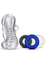 Набор для мужчин Jerk Off: мастурбатор и 3 эрекционных кольца - Blush Novelties - в Воронеже купить с доставкой