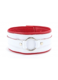 Бело-красный кожаный ошейник - БДСМ Арсенал - купить с доставкой в Воронеже