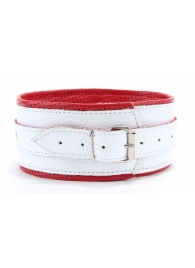 Бело-красный кожаный ошейник - БДСМ Арсенал - купить с доставкой в Воронеже