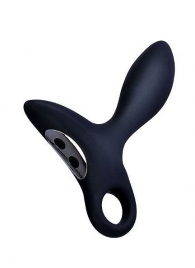 Черный силиконовый анальный вибромассажер Erokey с колечком-ограничителем - Erokay - в Воронеже купить с доставкой