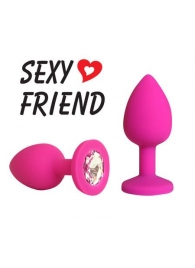 Розовая конусовидная анальная пробка с прозрачным кристаллом - 7,3 см. - 1137 - купить с доставкой в Воронеже