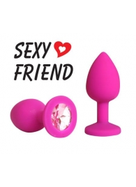 Розовая конусовидная анальная пробка с розовым кристаллом - 7,3 см. - 1137 - купить с доставкой в Воронеже