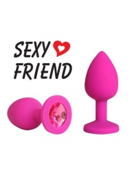 Розовая конусовидная анальная пробка с малиновым кристаллом - 7,3 см. - 1137 - купить с доставкой в Воронеже