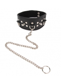 Черный ошейник с шипами и металлическим поводком-цепочкой - Notabu - купить с доставкой в Воронеже