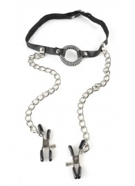 Кляп, соединенный цепочкой с клипсами для сосков - Pipedream - купить с доставкой в Воронеже