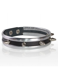 Серебристо-черный узкий ошейник с шипами - Sitabella - купить с доставкой в Воронеже