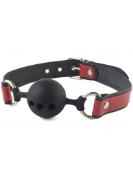 Кляп-шар на черно-красных кожаных ремешках - Sitabella - купить с доставкой в Воронеже