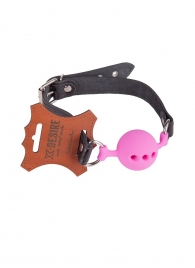 Розовый кляп-шар на черных кожаных ремешках - Sitabella - купить с доставкой в Воронеже