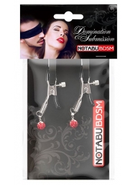 Металлические зажимы на соски с декором в виде красных шариков - Notabu - купить с доставкой в Воронеже