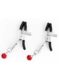 Металлические зажимы на соски с декором в виде красных шариков - Notabu - купить с доставкой в Воронеже