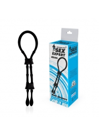 Черное силиконовое эрекционное кольцо-лассо с двумя утяжками - Sex Expert - в Воронеже купить с доставкой