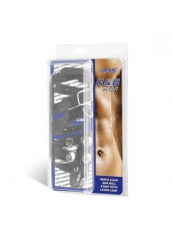 Комбинированный ремень на пенис с 3 кольцами и разделителем мошонки - BlueLine - купить с доставкой в Воронеже