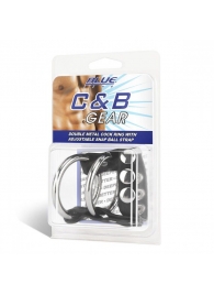 Двойное металлическое кольцо на пенис с регулируемым ремешком - BlueLine - купить с доставкой в Воронеже