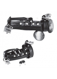 Плотная черная сбруя целомудрия для пениса на замочке - BlueLine - купить с доставкой в Воронеже