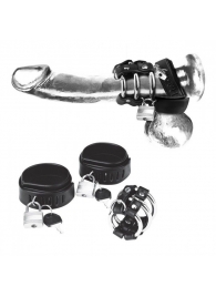 Комплект для мошонки и члена с 2 кольцами с замочками - BlueLine - купить с доставкой в Воронеже