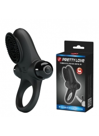 Черное эрекционное виброкольцо в клиторальной щеточкой Vibrant Penis Ring II - Baile - в Воронеже купить с доставкой