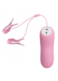 Нежно-розовые зажимы на соски с вибрацией и электростимуляцией - Baile - купить с доставкой в Воронеже