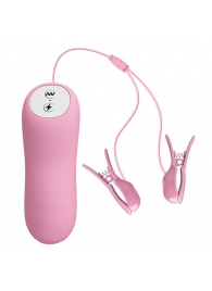 Нежно-розовые зажимы на соски с вибрацией и электростимуляцией - Baile - купить с доставкой в Воронеже