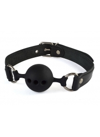 Силиконовый кляп-шар с ремешками из натуральной кожи черного цвета - Sitabella - купить с доставкой в Воронеже