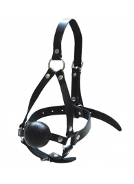 Черный кляп-шар со сбруей на голову из кожи - Sitabella - купить с доставкой в Воронеже