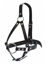 Кляп-рамка со сбруей на голову из черных кожаных ремешков - Sitabella - купить с доставкой в Воронеже