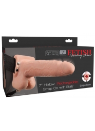 Телесный перезаряжаемый вибрострапон 7  Hollow Rechargeable Strap-on with Balls - 20,3 см. - Pipedream - купить с доставкой в Воронеже