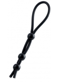 Черное лассо на пенис с тремя бусинами - A-toys - в Воронеже купить с доставкой