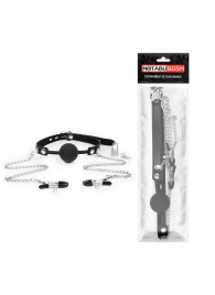 Черный кляп-шарик с зажимами на соски на металлической цепочке - Notabu - купить с доставкой в Воронеже