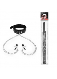 Черный ошейник с зажимами на соски на цепочке - Notabu - купить с доставкой в Воронеже