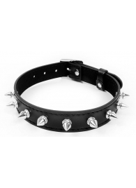 Черный ошейник с серебристыми шипами - Notabu - купить с доставкой в Воронеже