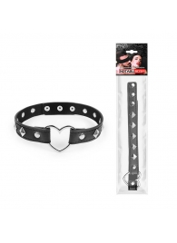 Черный ошейник с серебристыми ромбиками и сердечком - Notabu - купить с доставкой в Воронеже