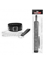 Черный ошейник на металлическом поводке с ручкой-петлей - Notabu - купить с доставкой в Воронеже