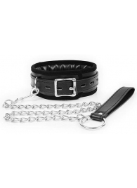 Черный ошейник на металлическом поводке с ручкой-петлей - Notabu - купить с доставкой в Воронеже