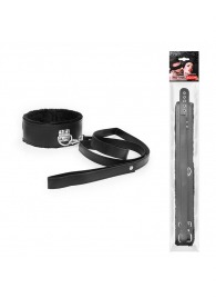 Черный ошейник на поводке с ручкой-петлей - Notabu - купить с доставкой в Воронеже
