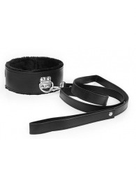 Черный ошейник на поводке с ручкой-петлей - Notabu - купить с доставкой в Воронеже