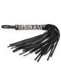 Черная многохвостовая плеть с круглой ручкой-зеброй - 39 см. - Notabu - купить с доставкой в Воронеже