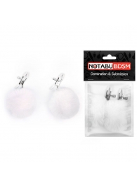 Зажимы для сосков с белым пушком - Notabu - купить с доставкой в Воронеже